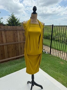 Versatile Mustard Yellow Halter Draped Women’s Dress